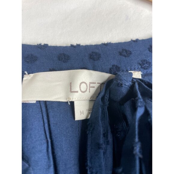 LOFT Blue 3/4 Sleeve Swiss Dot Flowy Short Dress Relaxed Fit Size Medium - Picture 2 of 6